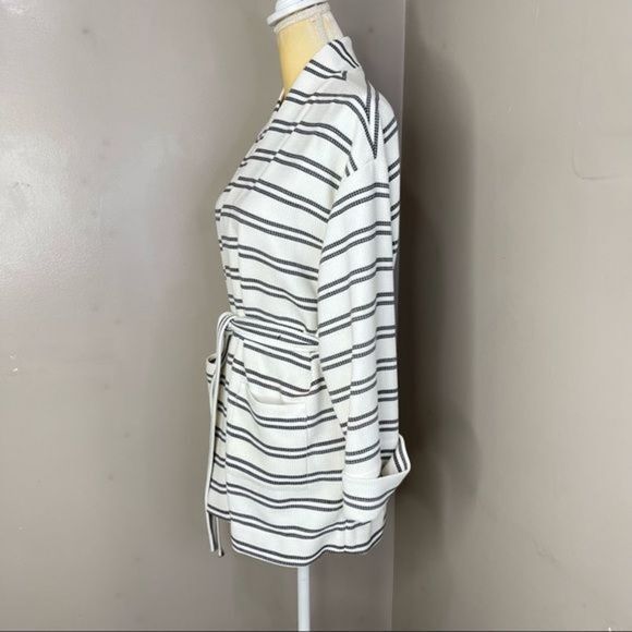Bathrobe Sz L Waffle White & Black Stripes tie - Picture 6 of 12